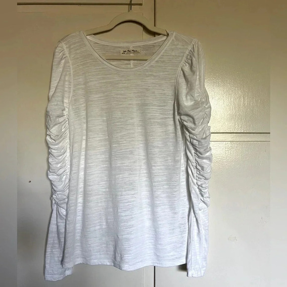 We The Free Natasha Whit Ruched Long Sleeves Top Size Medium - Picture 2 of 10